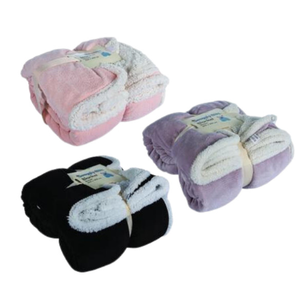 Blanket flannel w/sherpa 200x200cm- assorted