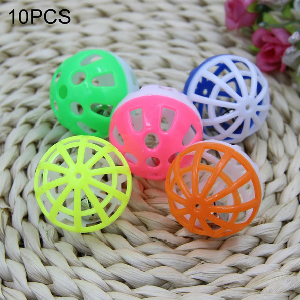 10 PCS Pet Plastic Hollow Out Round Cat Hamster Play Balls Colorful Ball Chase Rattle Toys With Small Bell