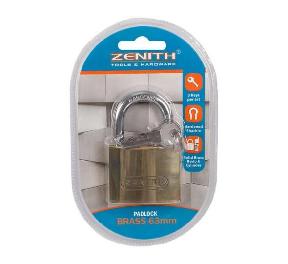 Padlock zenith brass 63mm carded