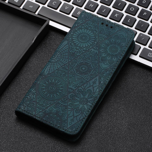 For Samsung Galaxy A21s Ethnic Embossed Adsorption Leatherette Phone Case(Blue)