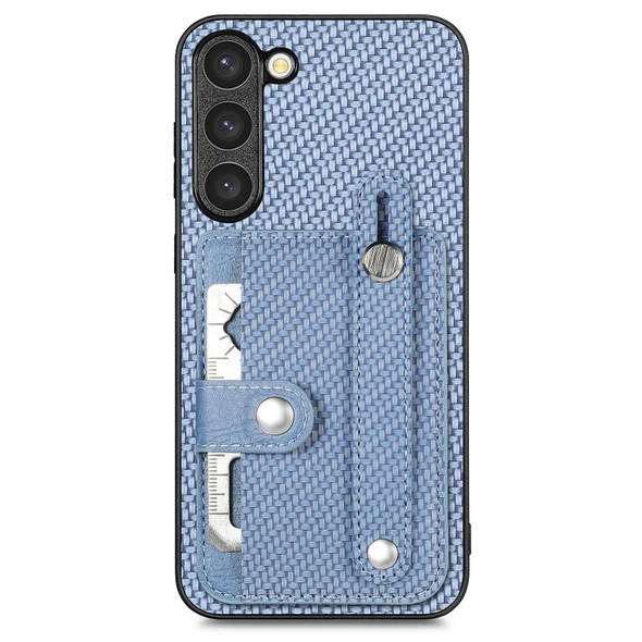 For Samsung Galaxy S21+ 5G Wristband Kickstand Wallet Back Phone Case with Tool Knife(Blue)