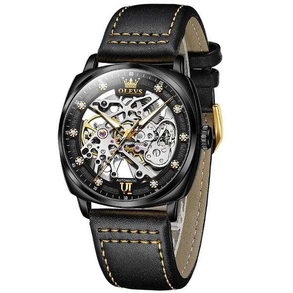 OLEVS 6651 Men Luminous Waterproof Hollow Mechanical Watch(Black)