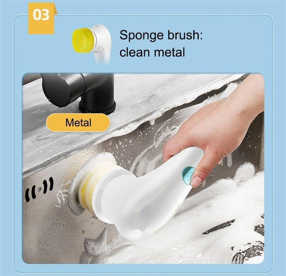 Multifunctional Electric Cleaning Brush Handheld Kitchen Dishwashing Brush with 5 Replacement Heads(White)