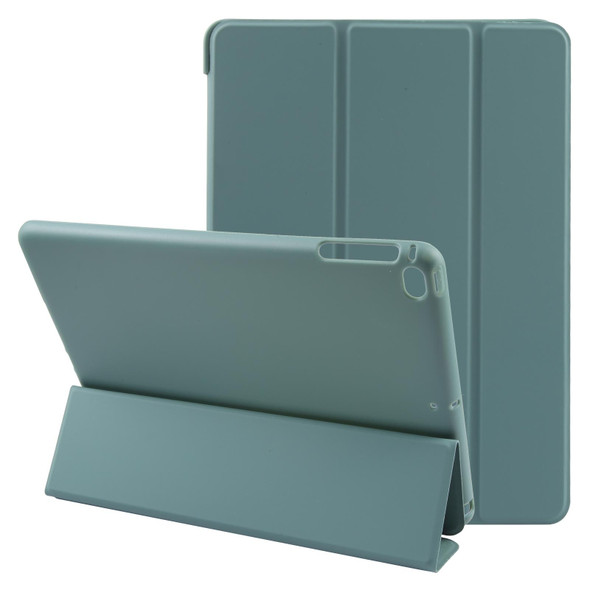 For iPad 9.7 2018 & 2017 / Air / Air2 GEBEI 3-folding Holder Shockproof Flip Leatherette Tablet Case(Dark Green)