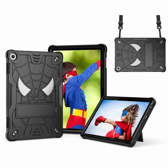 For Lenovo Tab M10 3rd Gen Spider Texture Silicone Hybrid PC Tablet Case with Shoulder Strap(Black)