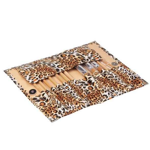 Foldable Trendy Panther Patterned Cosmetic Brush Case Bag Kit Set for Ladies / 12pcs Brushes Facial Care Product