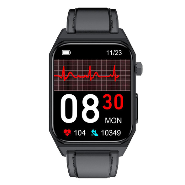 E530 1.91 inch IP68 Waterproof Leatherette Band Smart Watch Supports ECG / Non-invasive Blood Sugar(Black)