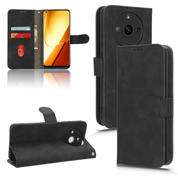 For Realme 11 Skin Feel Magnetic Flip Leatherette Phone Case(Black)