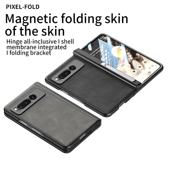 For Google Pixel Fold GKK Integrated Frosted Fold Hinge Leatherette Phone Case with Holder(Grey)