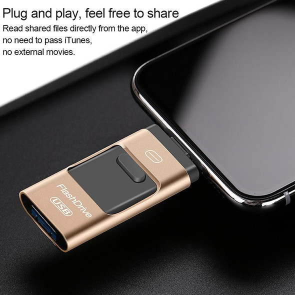 64GB USB 3.0 + 8 Pin + Mirco USB Android iPhone Computer Dual-use Metal Flash Drive (Rose Gold)