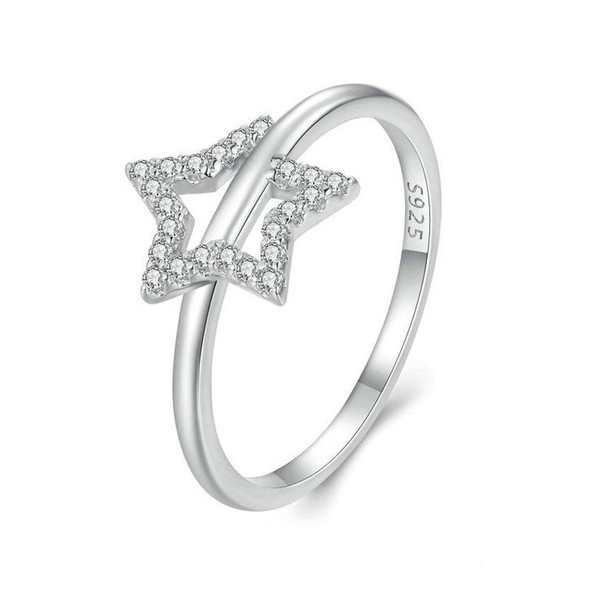BSR450-8 S925 Sterling Silver White Gold Plated Hollow Star Ring Hand Decoration