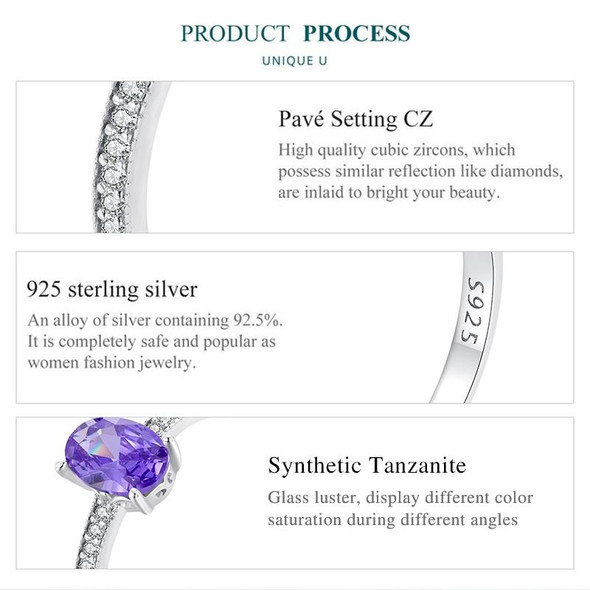 BSR460-7VT S925 Sterling Silver White Gold Plated Exquisite Tanzanite Ring Hand Decoration