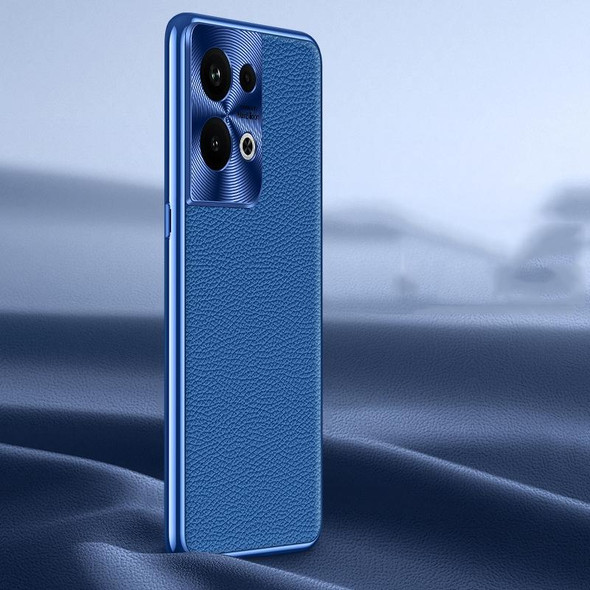 For OPPO Reno9 Pro+ Litchi Texture Genuine Leatherette Phone Case(Blue)