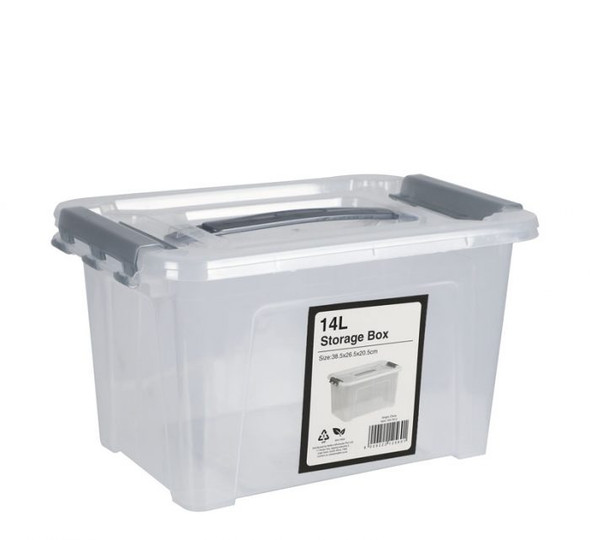 Storage Box Clear/Grey 14L 38x26x20cm