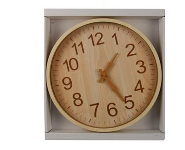 Clock Wall Pl Round Wood-Look 30cm