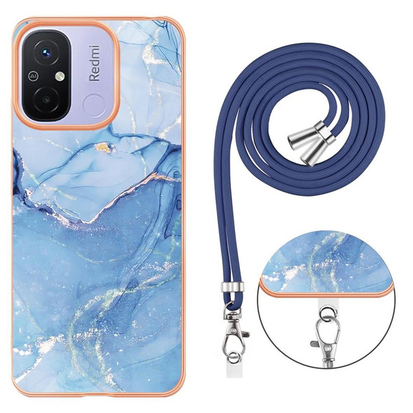 For Xiaomi Redmi 12C / 11A 4G Global Electroplating Marble Dual-side IMD Phone Case with Lanyard(Blue 018)