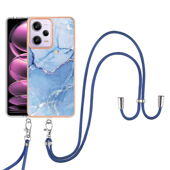 For Xiaomi Poco X5 Pro 5G Electroplating Marble Dual-side IMD Phone Case with Lanyard(Blue 018)
