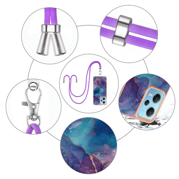 For Xiaomi Redmi Note 12 5G Global Electroplating Marble Dual-side IMD Phone Case with Lanyard(Purple 016)