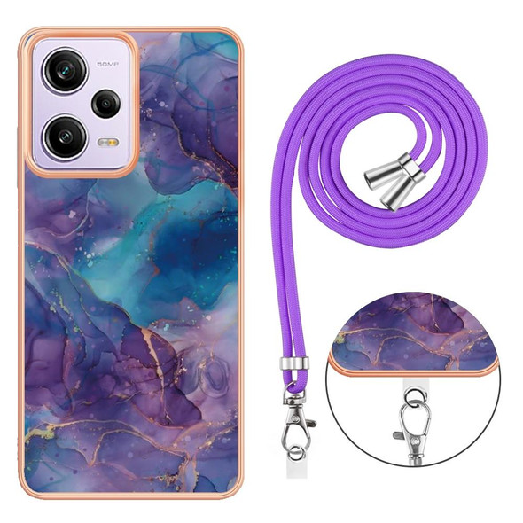 For Xiaomi Poco X5 Pro 5G Electroplating Marble Dual-side IMD Phone Case with Lanyard(Purple 016)