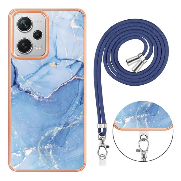 For Xiaomi Redmi Note 12 Pro+ Electroplating Marble Dual-side IMD Phone Case with Lanyard(Blue 018)