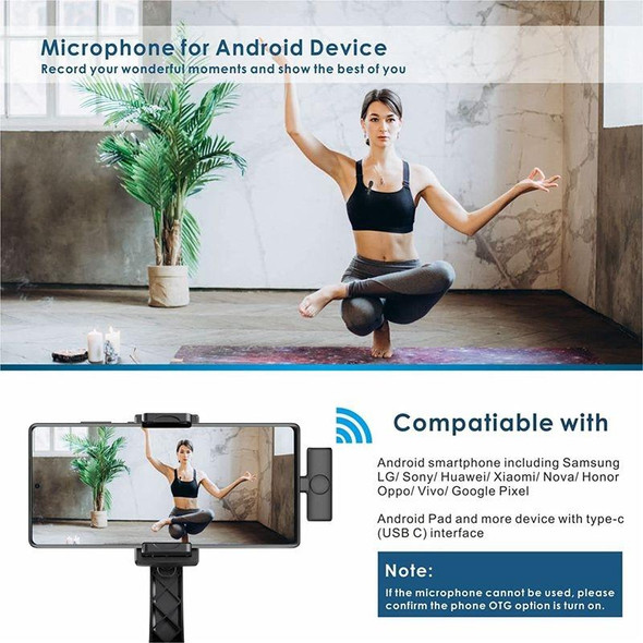 One by Two Wireless Lavalier Lapel Microphone for Android Phone & Computer with USB-C / Type-C Receiver