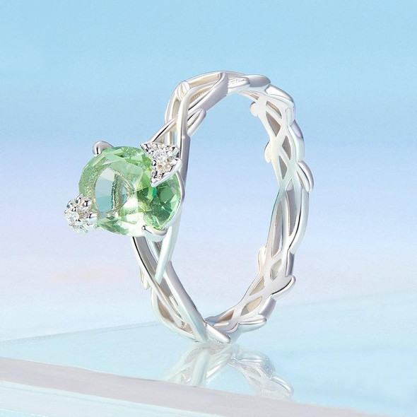 BSR466 925 Sterling Silver Plated Spinel Green Vine Ring, Size: NO.7 