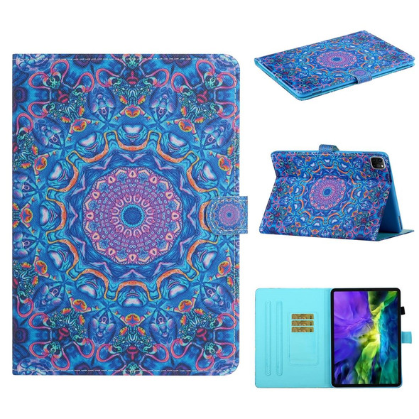 For iPad 11 Pro (2020) Painted Flower Totem Car Line TPU Horizontal Flip Leatherette Tablet Case with Holder & Card Slot & Sleep / Wake-up Function(Blue)