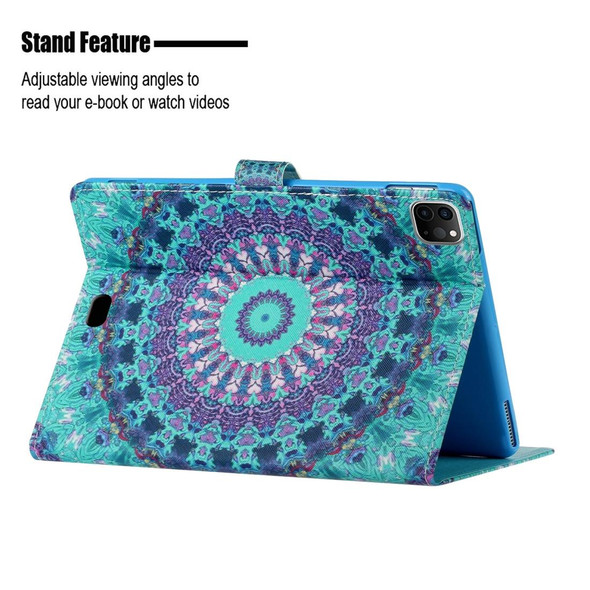 For iPad 11 Pro (2020) Painted Flower Totem Car Line TPU Horizontal Flip Leatherette Tablet Case with Holder & Card Slot & Sleep / Wake-up Function(Green)