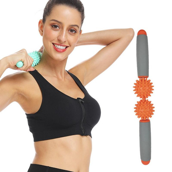 2 PCS 2-Ball Muscle Massage Relaxation Hedgehog Ball Yoga Stick Roller Stick(Orange)