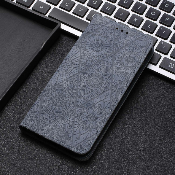 For Redmi Note 8T Ethnic Embossed Adsorption Leatherette Phone Case(Grey)