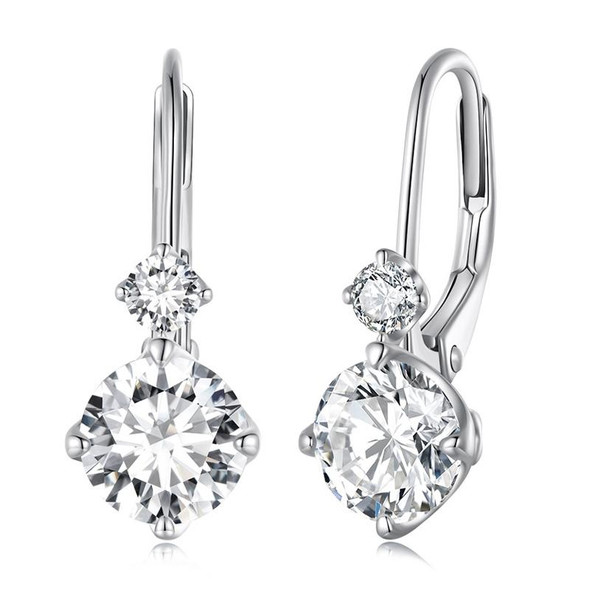 MSE031 Sterling Silver 925 White Gold Plated Zircon Light Luxury Style Moissanite Earrings