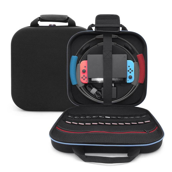 For Nintendo Switch Double Fitness Ring Storage Bag EVA Portable Hard Shell Host Package Accessories(Black)