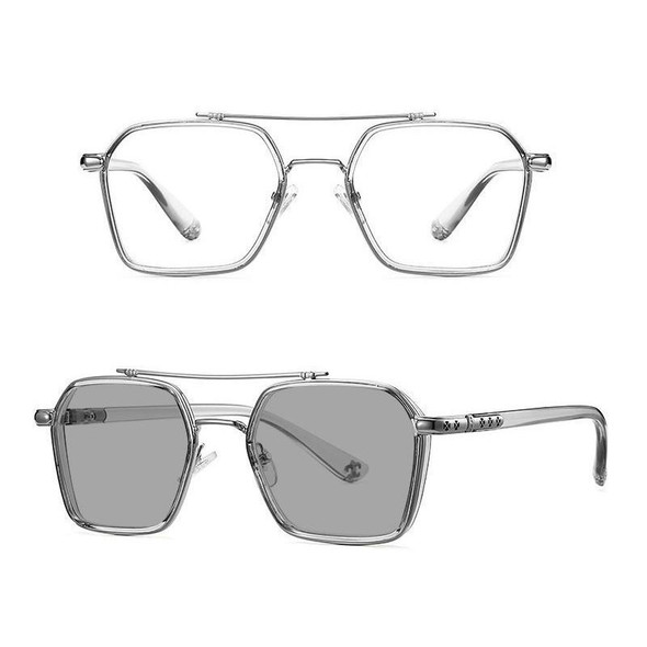 A5 Double Beam Polarized Color Changing Myopic Glasses, Lens: -50 Degrees Gray Change Grey(Gray Silver Frame)
