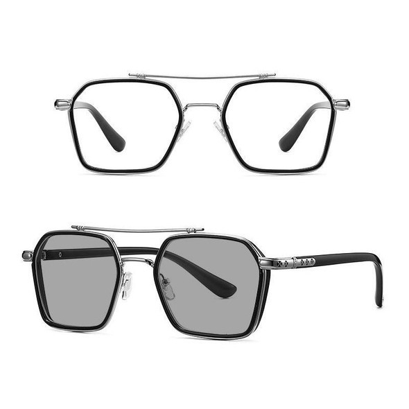 A5 Double Beam Polarized Color Changing Myopic Glasses, Lens: -50 Degrees Gray Change Grey(Black Silver Frame)