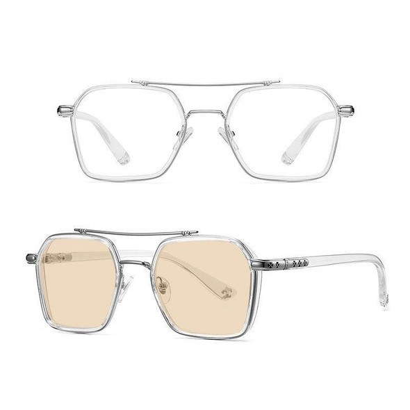 A5 Double Beam Polarized Color Changing Myopic Glasses, Lens: -150 Degrees Change Tea Color(Transparent Silver Frame)