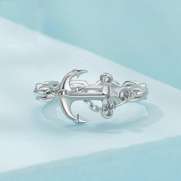 Sterling Silver S925 Platinum Plated Anchor Ring For Women(No.7)