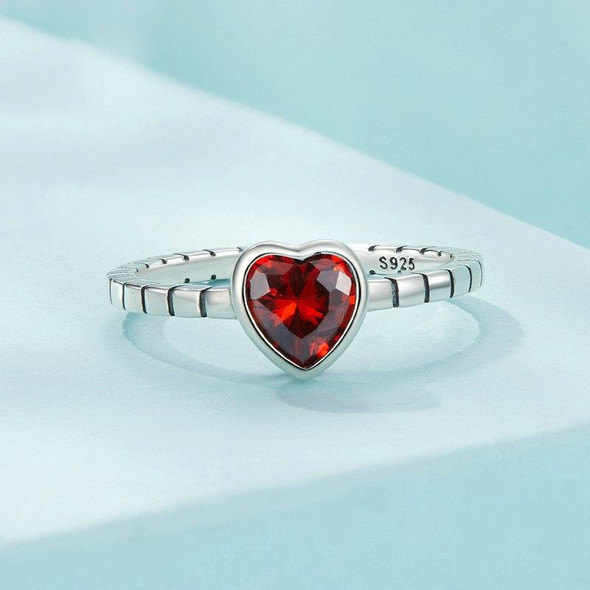 Sterling Silver S925 Burgundy Heart Shaped Retro Women Ring(No.7)