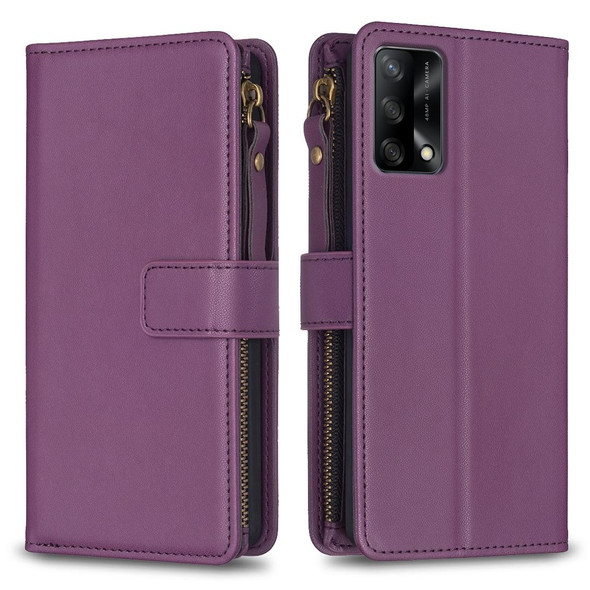 For OPPO A74 4G / F19 4G 9 Card Slots Zipper Wallet Leatherette Flip Phone Case(Dark Purple)