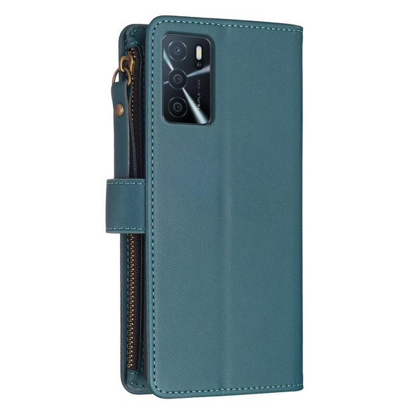 9 Card Slots Zipper Wallet Leatherette Flip Phone Case For OPPO A16 / A16s / A54s / A55 5G / A54 4G (Green)