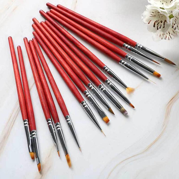 15pcs/set Wooden Rod Nail Brush Beauty Armor Tools Color Painting Pen Drawing Pen