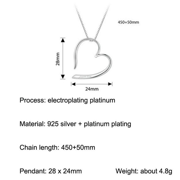 S925 Sterling Silver Platinum Plated Heart Necklace