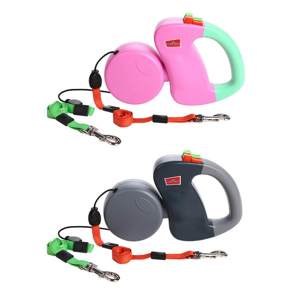 Two-headed Creative Automatic Retractable Pet Traction Rope (Pink)