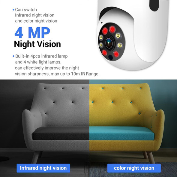 ESCAM PR001 E27 4MP Motion Tracking Smart WiFi Night Vision Dome Camera Supports Alexa Google(White)