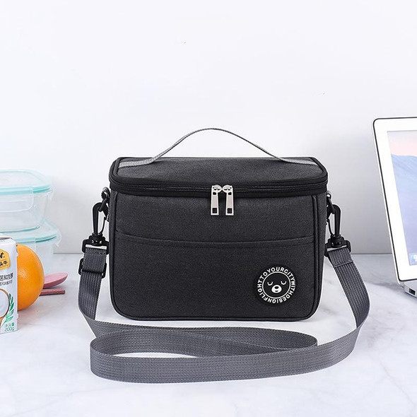 Thermal Lunch Box Bag Durable Waterproof Office Cooler Lunchbox with Strap M(Black)