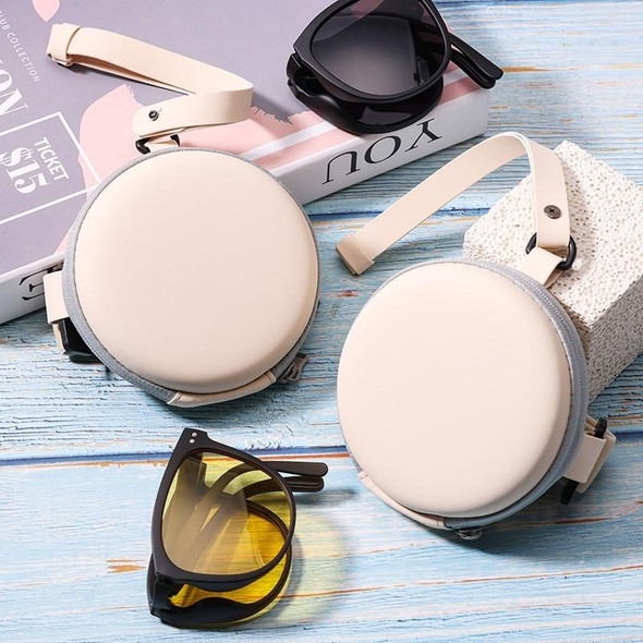 2pcs Folding Sunglasses Round Stoarge Bag Air Cushion Shape Glasses Case(Beige)