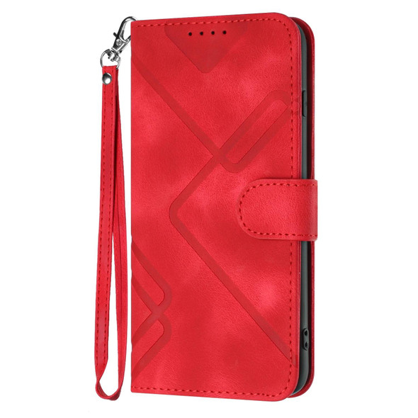 For OPPO A57s 4G/A77 5G/A57 5G Line Pattern Skin Feel Leatherette Phone Case(Red)