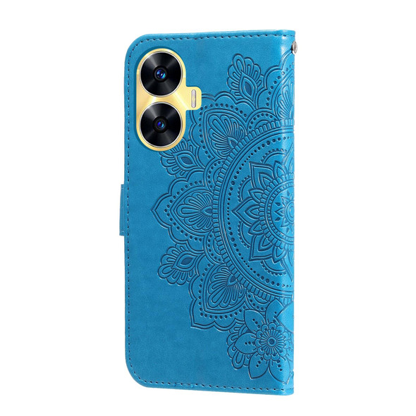 For Realme C55 7-petal Flowers Embossing Leatherette Phone Case(Blue)
