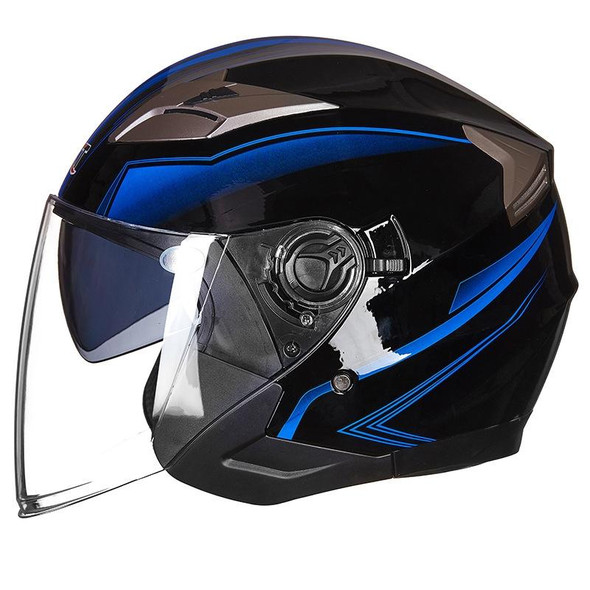 GXT 708 Electric Vehicle Dual Lens Helmet Four Seasons Safety Helmet, Size: L(Bright Black Blue)