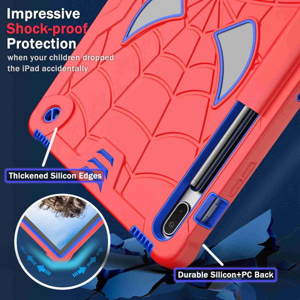 For Samsung Galaxy Tab S7 FE / S7+ / S8+ Spider Texture Silicone Hybrid PC Tablet Case with Shoulder Strap(Red + Blue)