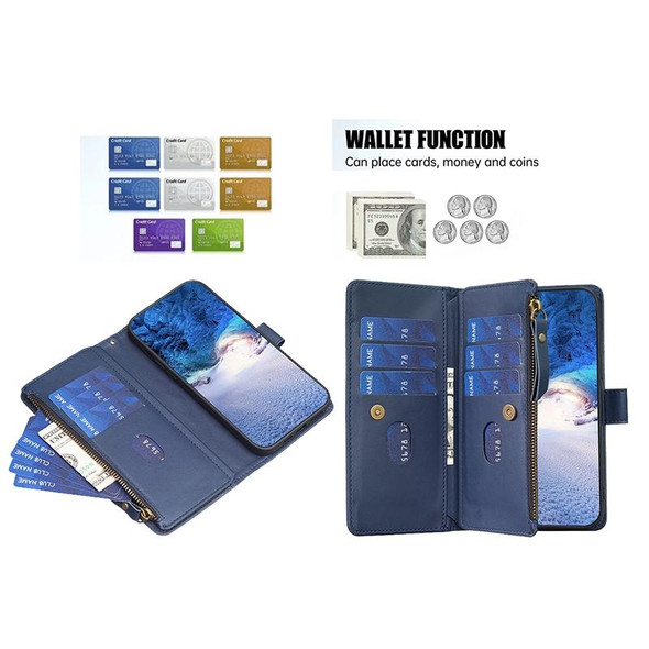For Xiaomi Redmi Note 12 5G 9 Card Slots Zipper Wallet Leather Flip Phone Case(Blue)